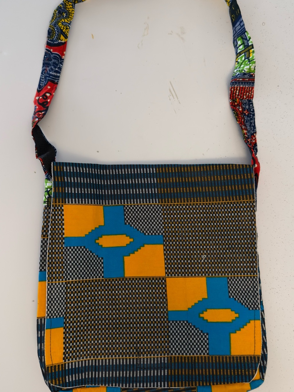 Blue and Mustard Patterned Crossbody Bag